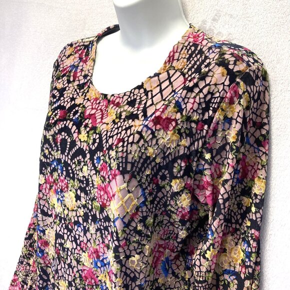 Petit Pois Viviana G Velvet Burnout Dress Womens Size XL Black Pink Lightweight - Picture 5 of 14